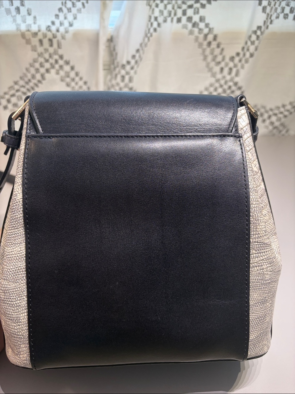 Brahmin Margo Leather Crossbody Bag in Black and White with Gold Hardware - Picture 6 of 9